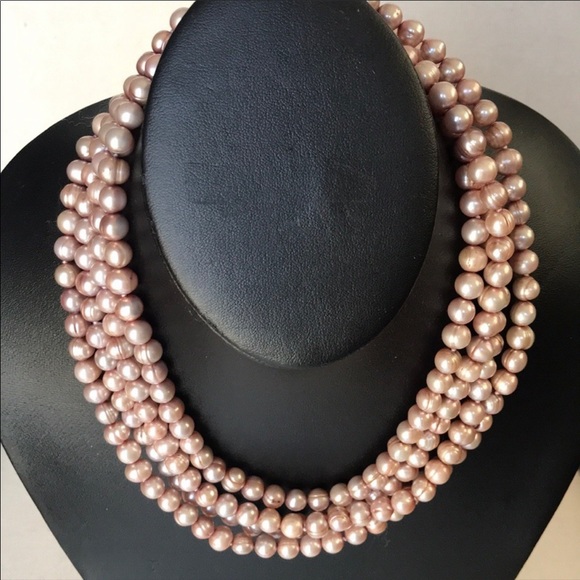 72” continuous genuine freshwater pearl necklace in pale pink. - Picture 3 of 5